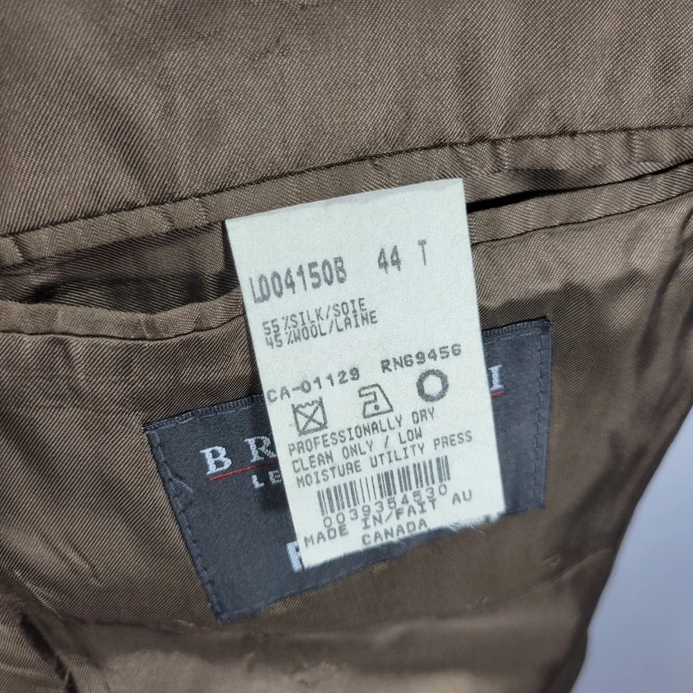 Brandini Le Collezioni Mens Sport Coat Two Button Brown Plaid Silk Wool Size 44L